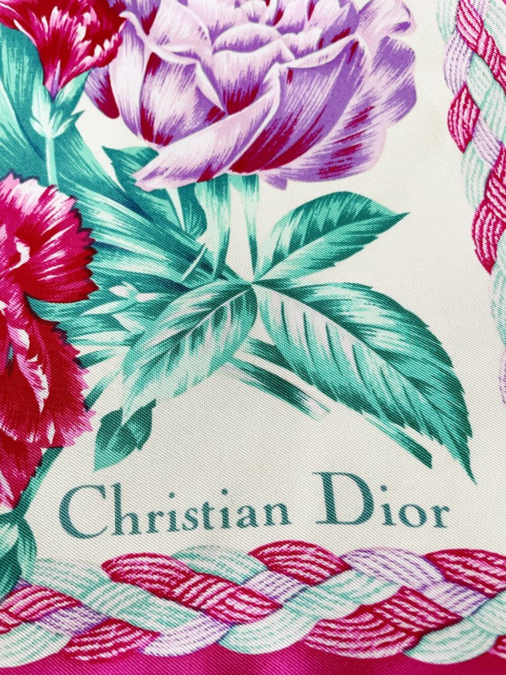 Vintage Christian Dior Silk Floral Scarf – 90cm / 35" Square – Made in Japan - Picture 3 of 16